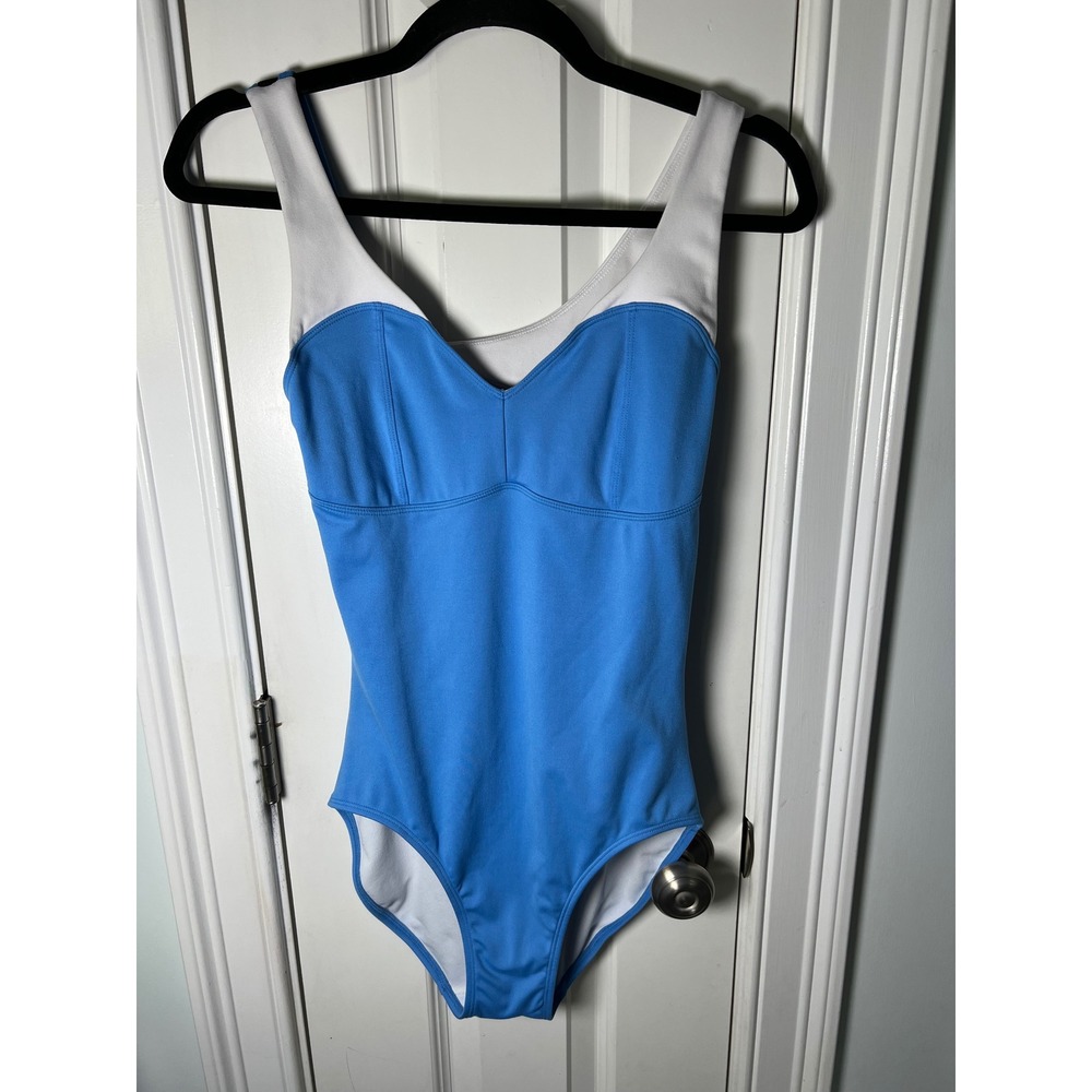 Jo+Jax Blue White Dance Competition Leotard Open Back Large Adult 10-12